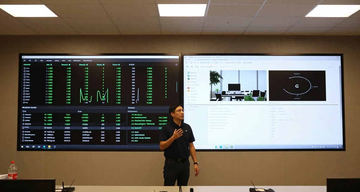 Split screen comparing two monitoring dashboards