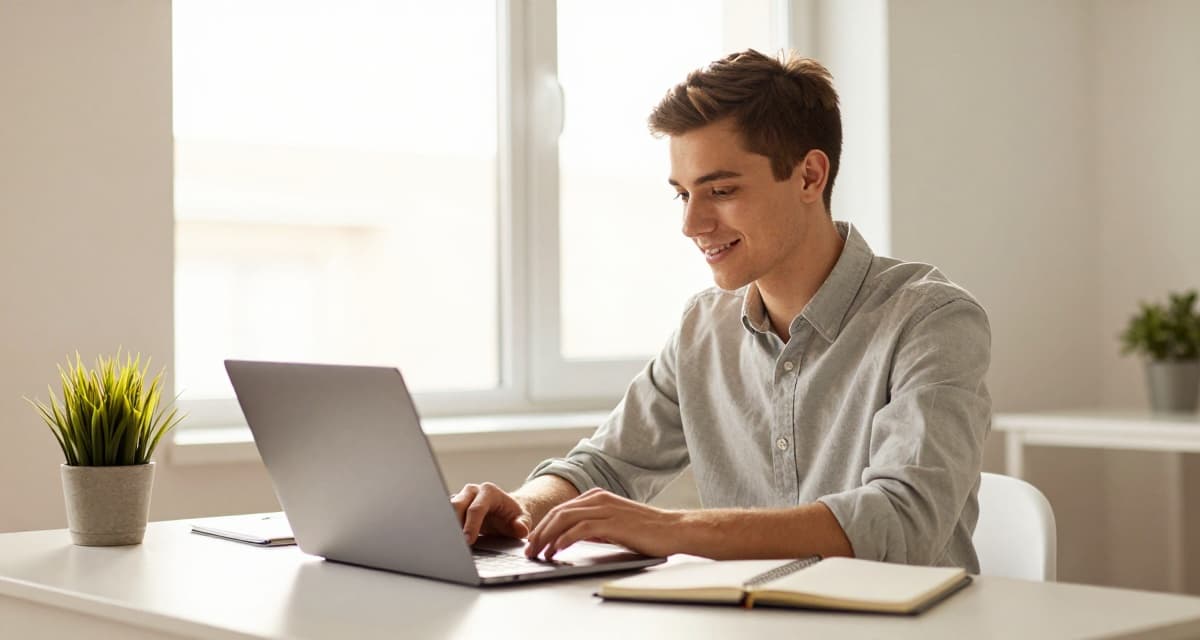 Person setting up website monitoring on laptop at home office