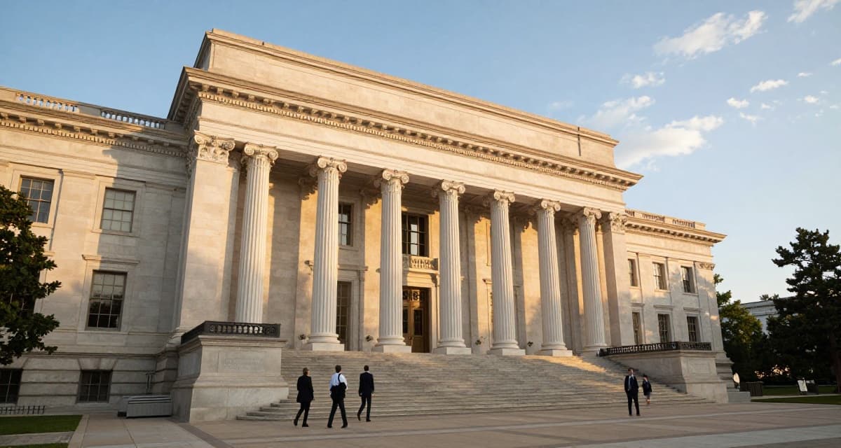 Government building facade with digital overlay